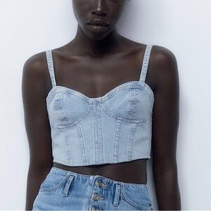Zara Light Blue Denim Bustier Crop Top